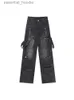 Jeans pour femmes Black Gothic Goods Jeans Harajuku Extra Large Pocket Jeans pantalon Y2k large jeans rétro 2000