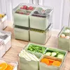 Bouteille de rangement Boîte de réfrigérateur avec 4 poubelles détachables couvercle transparent Rectangle Fridge Vegetables Fruits Organisateur Holder Food Container