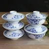 Schalen 7/8 Zoll Jingdezhen Keramik Suppenschale Wid Deckel Unterglasur Blau und weißes Porzellan Ramen Vintage Chinese Geschirr Tureens