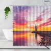 Dusk Ocean Landscape Shower Curtains Island Lighthouse Reef Nature Scenery Bath Curtain Fabric Home Wall Hanging Bathroom Decor