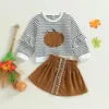 Kledingsets Toddler Baby Girl Halloween 2pcs Autumn Suit Stripe Pompoenprint Ruffled Sweatshirt met lange mouwen A-lijn rokoutfits
