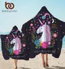 Beddingoutlet Unicorn Hooded Handduk Mikrofiber Badhandduk med huva för barn Vuxen blommig tecknad bärbar strandomslag filt T20051725600