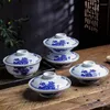 Schalen 7/8 Zoll Jingdezhen Keramik Suppenschale Wid Deckel Unterglasur Blau und weißes Porzellan Ramen Vintage Chinese Geschirr Tureens