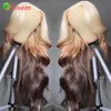 613 LACA LACA CRONTO BRONTAÇÃO CORPO DE PERTULAÇÃO 613 ombre amarelo marrom 13x4 Lace Frontal Human Human Wigs para Mulheres Negras Cabelo Humano