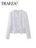 Frauenanzüge Trafza Spring Blazers Frau 2024 Trendy White O-Neck Long Sleeves Schnürdekoration Single Breace Feme Feme Fashion Casual