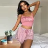 Neues Produkt Hosentender Pyjamas Damen Draw String Shorts Set Letter Streifen gedruckt Damen Home Wear können Außenwesen getragen werden. Zwei Stücke Set Womens Pyjama VF