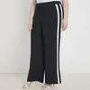 Plus Size Elegant Summer Spring Wide Leg Pants Elastic Waist Black And White Baggy Straight Female Large Office 240411