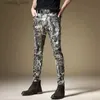 Jeans masculinos Luz de luxo masculino Moda Snake Skin Print Stretch Jeanskorea Versão Slim-Fit Hip Hop Jeans Casual Trendy L49