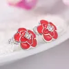 Stud Earrings Cute Red Flower Epoxy Resin Zirconia Crystal Fashion Daily Jewelry Accessories Gift For Women Girl