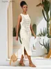 Abiti casual di base Abitali White White Mesh Wrappose a fessura a fessura da spiaggia 2024 Summer Woman sexy Cavalna da spiaggia a maglia Maxi Abiti Q1513 L49