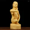 Decorative Figurines 13 CM Tall Beautiful Girl Figure Boxwood Figurine Carving Pretty Lady Feng Shui Sculpture Live Room Decor - #W142