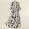 Party Dresses Soft Fabric Printed Dress Floral Print A-line Midi With Elastic Waist Side Pockets For Women Retro Style Pleated Beach