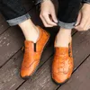 Freizeitschuhe Retro Leder Herren handgefertigte Ladungsstaatsanwälte Moccasins Mode atmungsaktives Seiten Reißverschluss Fahrboot