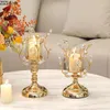 Candle Holders Glass Metal Holder Golden Petal Crystal Tree Shape Desktop Crafts Ornaments Wedding Accessories Home Decoration