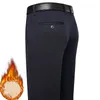 Men's Pants Fleece Men Winter Suit Office Regular Fit Stretchy Trousers Thick Warm Man Black Dress