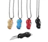 Stainless Steel Folding Knife Pendant Necklaces Creative Peanut Shape Key Knife Necklace Mini Portable Outdoor Tools5349823