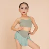 Summer Kids Latin Dance Clothing Girls Practice Wear Black Gest Black Fringe Gonna Cha Cha Samba Dance Dances Basel Costume Bl10563