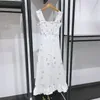 Casual jurken zeester shells print vrouwen sling jurk zoete ruches mouwloze a-line backless vrouwelijke zomer 2024 midi robe