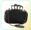 Whole new vintage Skull purse Black Skull Knuckle Rings Handbag Clutch Evening Bag The chain inclined shoulder bag js2902248637