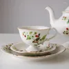 TEAWARE SETS Bird Berry Porcelain Tea Pot Cup Saucer Plate Coffee Afternoon