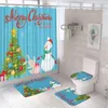 Shower Curtains Christmas Santa Claus Curtain Set With Rug Toilet Seat Cover Bath Mat Xmas Tree Snowflake Scenery Farmhouse Tubs