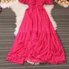 Casual Dresses Retro Ruffle Elegant Chiffon Slip Dress A-line Short Sleeve Slash Neck High Waist Beach Women Summer
