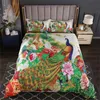 Påfågel duvet täckning set king size blommor mönster sängkläder set retro påfågel fjäder blommig tema tröskel täckning lyx täcke set