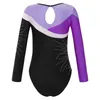 Kids Girls Ballet Dance Leotard Long Sleeve Shiny Rhinestone Hollow Back Gymnastics Workout Dance Leotards for Figure Skating