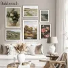 Vintage French Country Tela dipinto dipinti da parete stradali dipinti artistici Lake Flowers Stampa Immagini Nordic Wall Poster Decorazioni per la casa