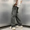 Men's Jeans Drawstring Ripped Jeans Men American Streetwear Fashion Teens Gothic Cool Handsome Wide Leg Denim Trouser Hip Hop Vaqueros Chic L49