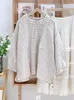 Women's Blouses 2024 Spring Japanese Sweet Knit Hollow-Out Doll Collar Loose Cotton Linen Plaid Long-Sleeved Shirt