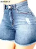 Kadın Kırık Denim Şort Bayanlar Günlük Yüksek Bel Streç Deliği Yırtılmış Kot Pantolon Kadın Yaz Hotpant İnce Fit Şort