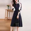 Basic Casual Dresses 2024 Korean Fashion Simple Stripe Lace Dress Womens Clothing Zipper Daily Casual Soft Dress C240411