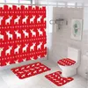 Douchegordijnen kerstrendiergordijn sets non slip tapijt toilet deksel deksel deksel bad mat schattig dieren eland kerstvakantie Decor Home Tub scherm