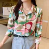 Kadın bluzları Faniece Camisas Vintage Baskı Düğmesi Up Gömlek Bayanlar Tops 2024 Gündelik Sokak Giyim Uzun Kollu Plaj Büyük Boy Kadınlar