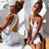 Vestidos casuais Pulabo Mulheres Sexy Backless Lace Halter Dress Summer Femme V Neck Mini Party Rufle Up Back Beach Sundress feminino