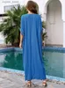 Основные повседневные платья шикарные голубые вышитые пляжные платья для женщин пляжные кафтаны для женщин пляжная одежда 2024 Летняя осень ретро-хала