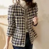 Vintage Early Automne Tweed Women Jacket Ins Style Elegant Gentlewomen Black White Tweed Lady Winter Cardigan Outnigan 240401