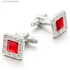 Cuff Links Cufflinks pour hommes Tomye XK23020 Luxury Red Crystal Square Couleur Couche de chemise de robe formelle Contrôle Couchette pour les cadeaux de mariage Y240411