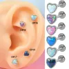 1PC Surgical Steel Opal Helix Tragus Heart Earring Labret Lip Brosilage Piercing Smycken Internt tråd 1,0 mm Skruv Fit 16G