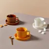 Koppar tefat europeisk keramisk retro kaffekopp med tefat sätter kreativ eftermiddag teacup elegant porslin mjölk te juice mugg drinkware