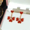 Designer Earrings Of Vancefe Love Earrings Female 925 Sterling Silver Plated 18K Rose Gold Red Jade Marrow White Fritillaria Four Red Heart Earrings 1to1