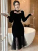 Robes décontractées fashion dame noire de soirée Vêtements chic élégants voir à travers des manches longues skinny skinny mince vestime de bal de bal