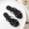 Designer Rivets Sandals Bow knot Flat Slippers Girls Jelly Shoes Hot Sale-Fashion Summer Flip Flops Woman Women Bottomed Slippers Beach Shoes Flat Bottomed