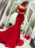 2024 Red Prom Dresses Sweetheart Elegant Mermaid Special Chnows klänningar Sop Train Backless Ruched Satin Celebrity Evening Wear