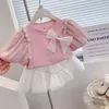 Girls Clothing Set 2023 Summer New Girls Baby Streaming Pearl Short Sleeve T-shirt Yarn Skirt Pants 2 Piece Set for Children