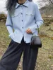 Blouses pour femmes miyake plissé de la chemise imprimée en denim à manches longues cardigan cardigan single poitrine de veste décontractée manteau de poche
