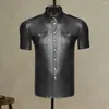 Camisas casuales para hombres Camisa Tall Men Tall Men Renchipe de cuero de imitación con cuello de bolsillo para el pecho para el club nocturno Dance Top