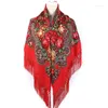 Filtar 135 135 cm kvinnor rysk stil stor fyrkantig halsduk Retro fransad bomullstryck halsdukar wraps etniska sjalar bandana filt