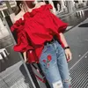 Bluzki damskie koszule Ruffles moda kobieta bluzka z ramion młodzież elegnat bluzki luksusowe topy designerski rękaw 2022 Koreański nowy 240411